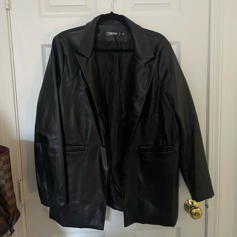 misguided black faux leather blazer